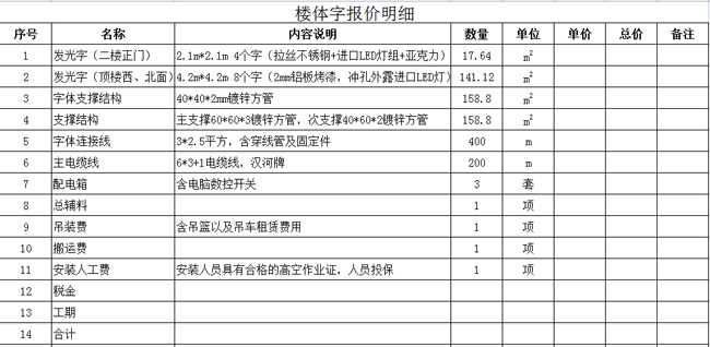 户外广告牌报价表